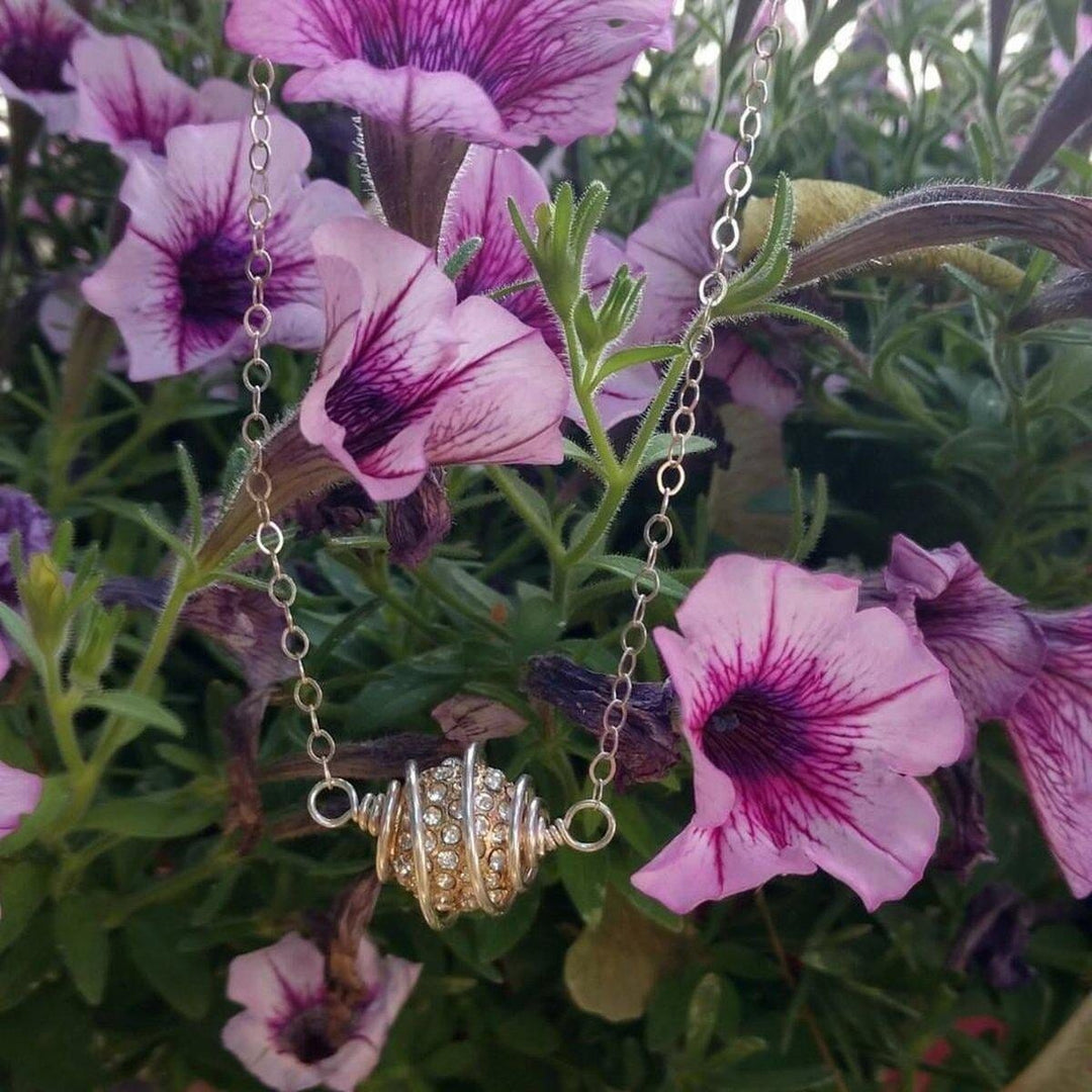 AMD1143 Sterling Silver Spiral Cage Crystal Pave Ball Necklace - Necklaces - Alexa Martha Designs   10099117252