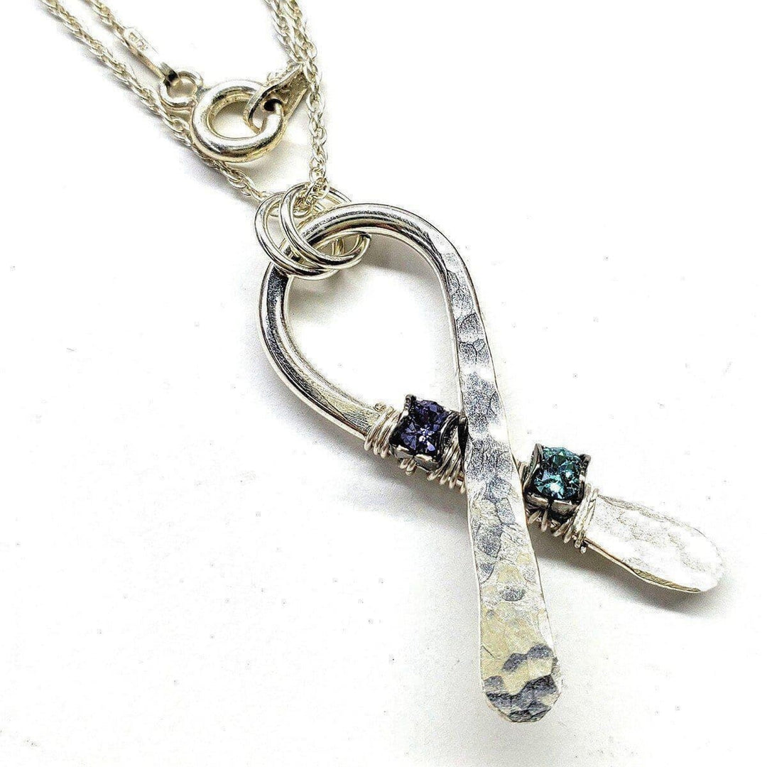 AMD1146 Silver Suicide Prevention Awareness Ribbon Necklace with Purple and Teal Crystals - Necklace - Alexa Martha Designs   9726141060