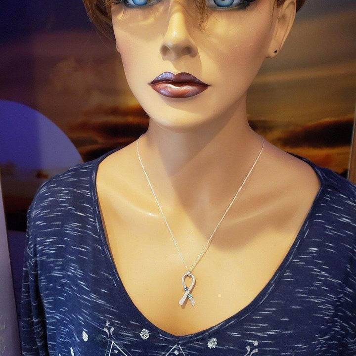 AMD1146 Silver Suicide Prevention Awareness Ribbon Necklace with Purple and Teal Crystals - Necklace - Alexa Martha Designs   9726141060