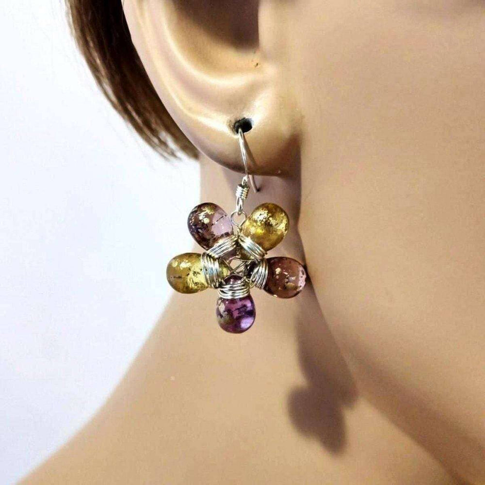 AMD1152 Purple and Yellow Flower Sterling Silver Earrings - Earrings - Alexa Martha Designs   1397593668