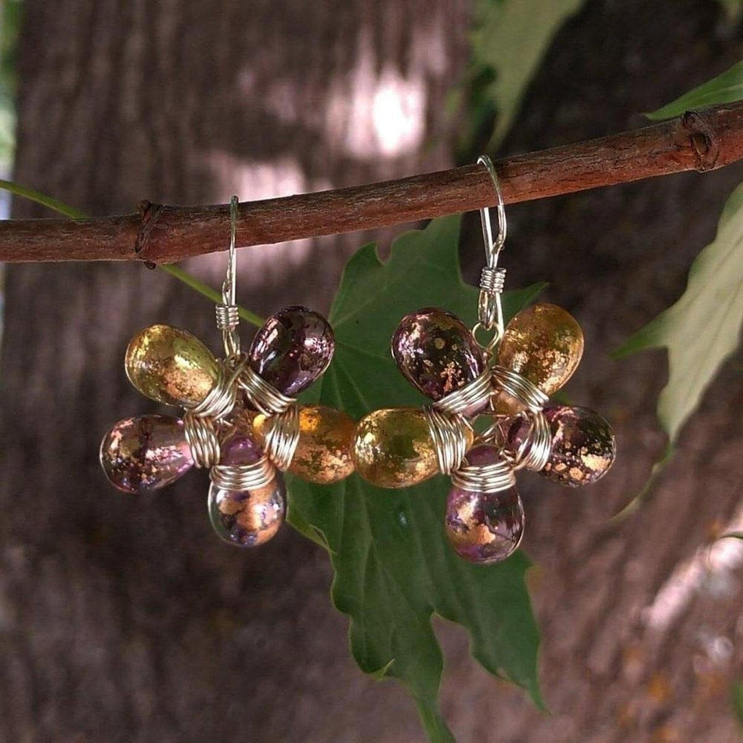 AMD1152 Purple and Yellow Flower Sterling Silver Earrings - Earrings - Alexa Martha Designs   1397593668