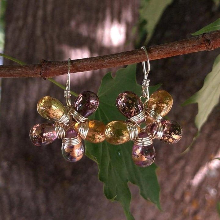 AMD1152 Purple and Yellow Flower Sterling Silver Earrings - Earrings - Alexa Martha Designs   1397593668