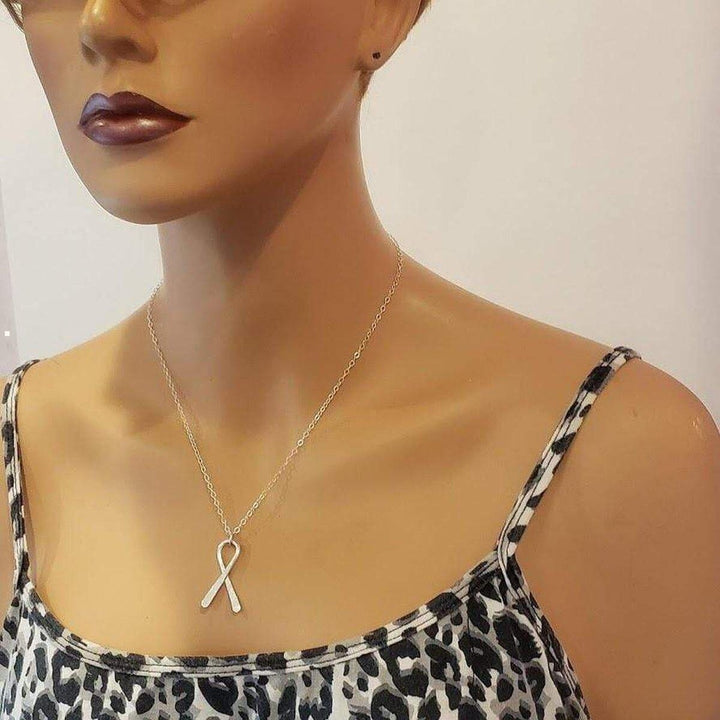 AMD1158 Sterling Silver Awareness Ribbon Necklace - Necklace - Alexa Martha Designs   1336268816431