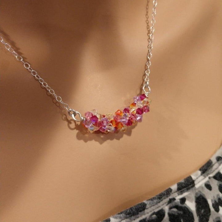 AMD1159 Silver Multi Color Spring Blossom Crystal Necklace - Necklace - Alexa Martha Designs   4832654148