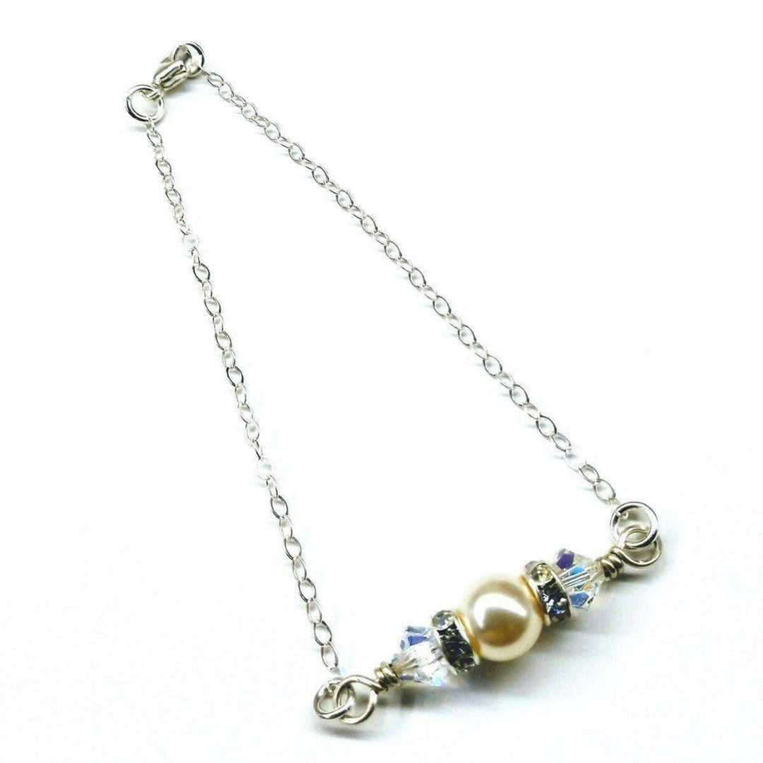 AMD1162 Silver Swarovski Crystal Pearl Bar Bridal Bracelet - Bracelet - Alexa Martha Designs   6224178948