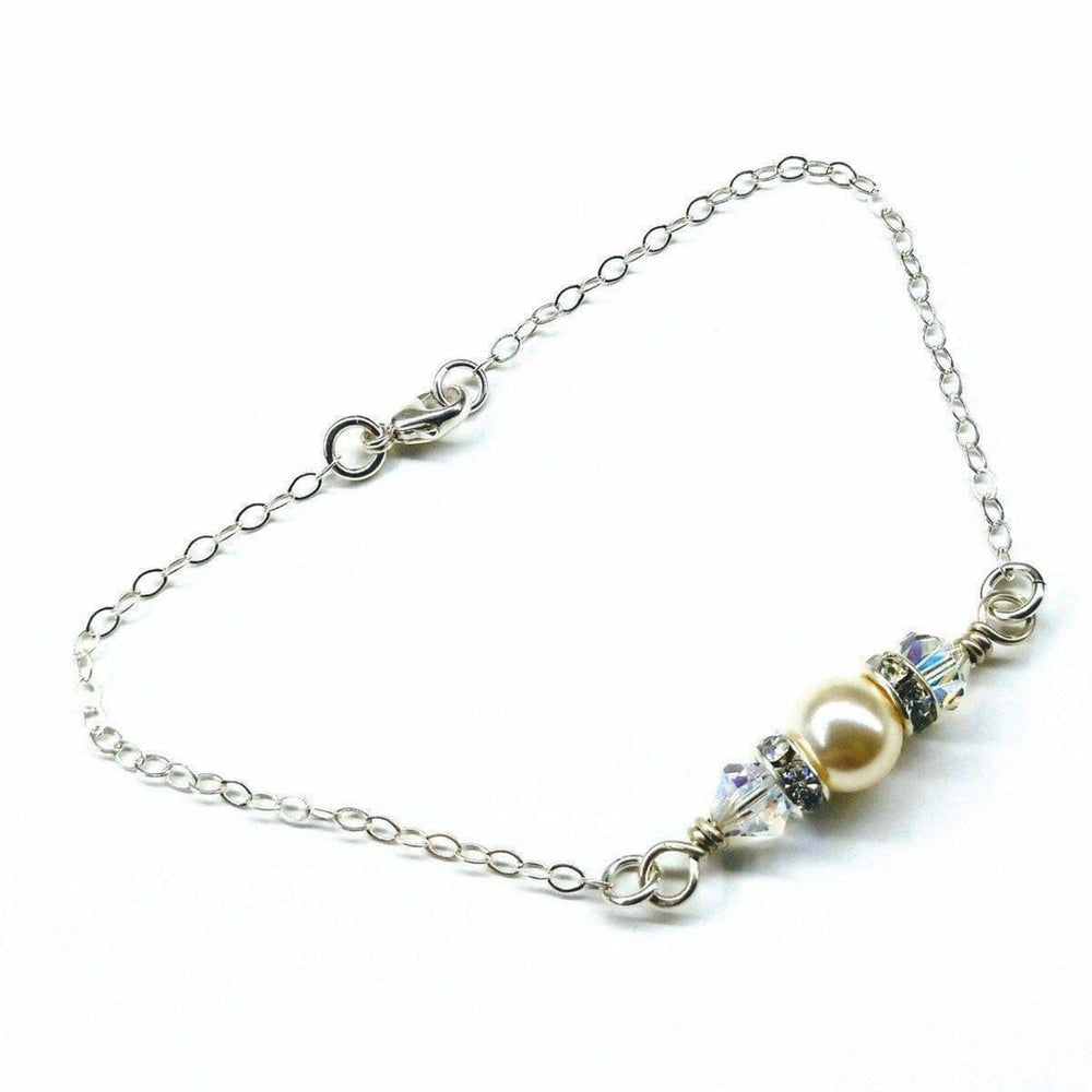 AMD1162 Silver Swarovski Crystal Pearl Bar Bridal Bracelet - Bracelet - Alexa Martha Designs   6224178948
