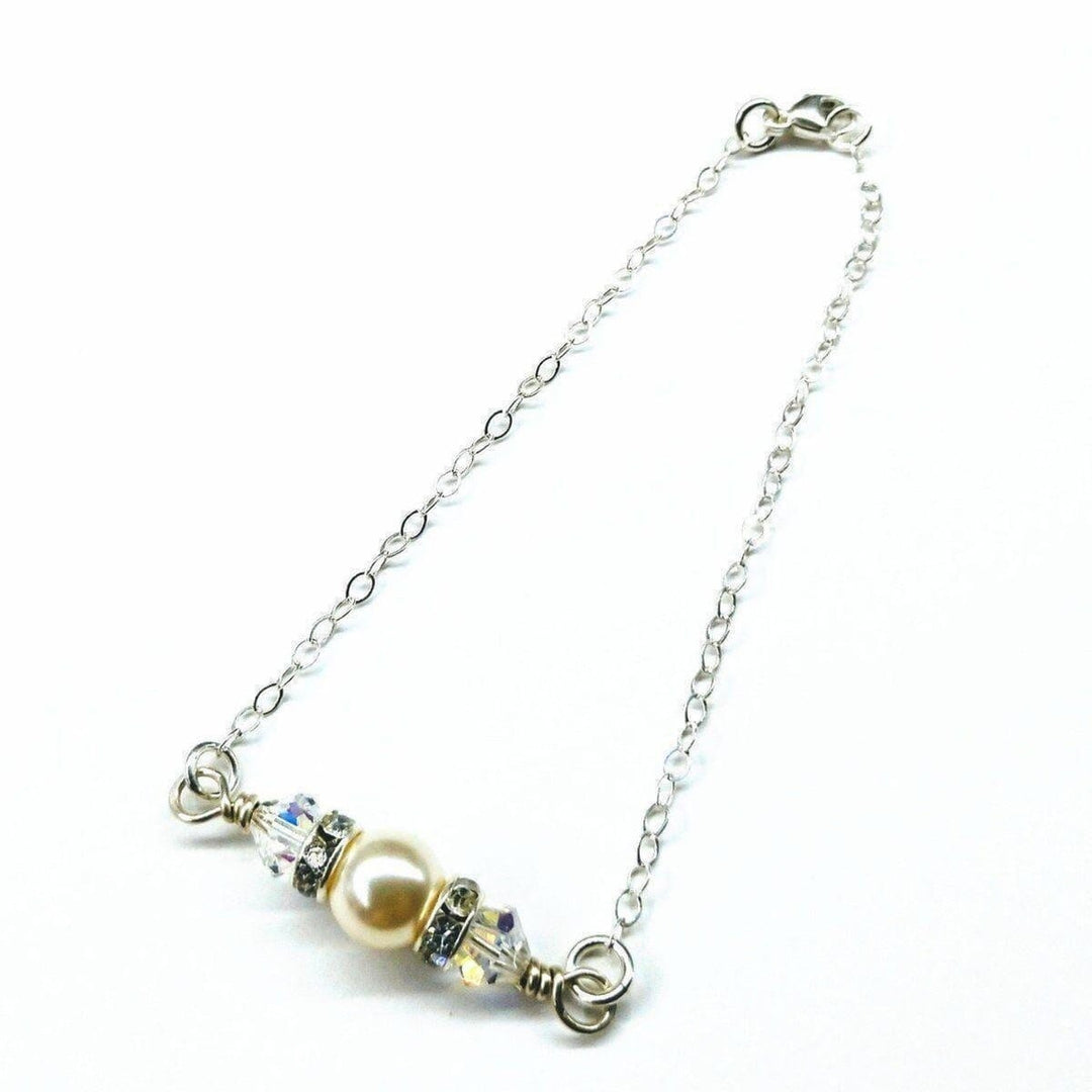 AMD1162 Silver Swarovski Crystal Pearl Bar Bridal Bracelet - Bracelet - Alexa Martha Designs   6224178948
