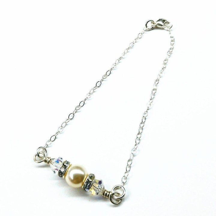 AMD1162 Silver Swarovski Crystal Pearl Bar Bridal Bracelet - Bracelet - Alexa Martha Designs   6224178948