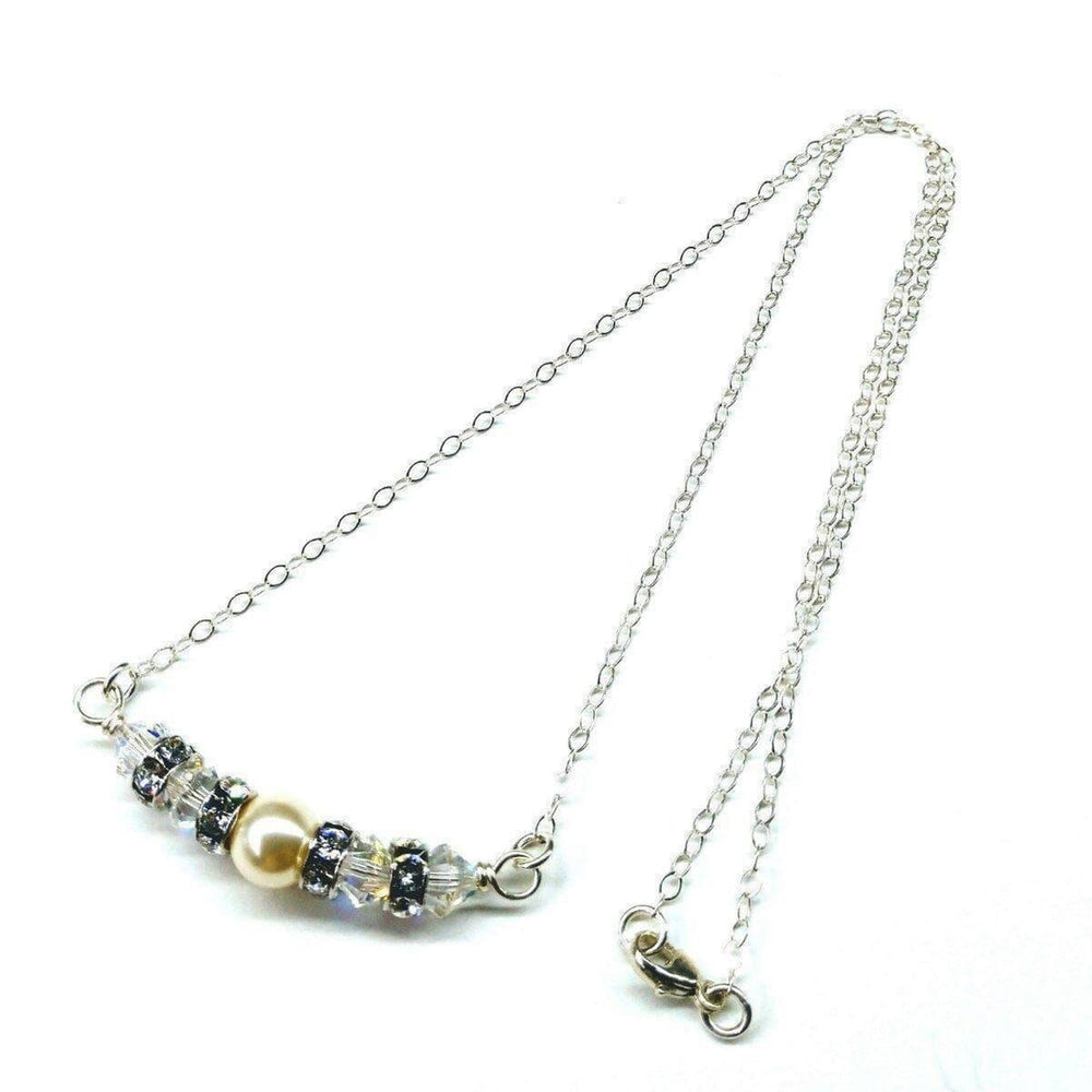 AMD1163 Silver Swarovski Crystal Pearl Bar Bridal Necklace - Necklace - Alexa Martha Designs   6230363204