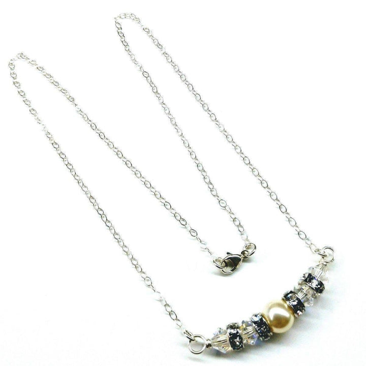 AMD1163 Silver Swarovski Crystal Pearl Bar Bridal Necklace - Necklace - Alexa Martha Designs   6230363204