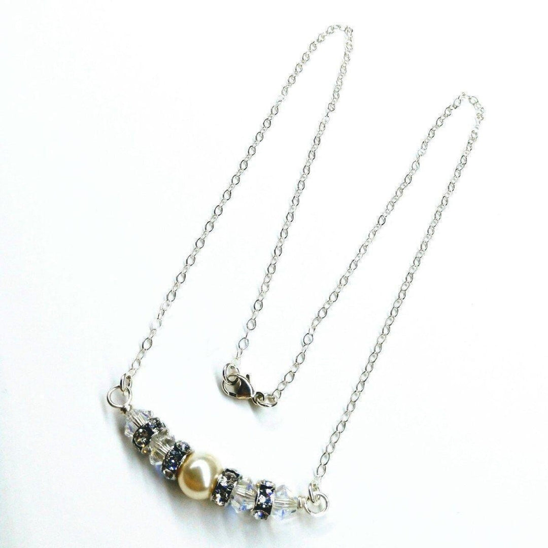 AMD1163 Silver Swarovski Crystal Pearl Bar Bridal Necklace - Necklace - Alexa Martha Designs   6230363204