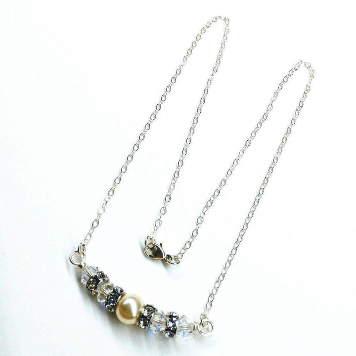 AMD1163 Silver Swarovski Crystal Pearl Bar Bridal Necklace - Necklace - Alexa Martha Designs   6230363204