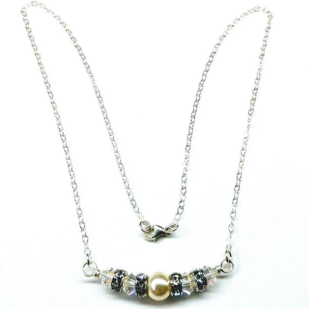 AMD1163 Silver Swarovski Crystal Pearl Bar Bridal Necklace - Necklace - Alexa Martha Designs   6230363204