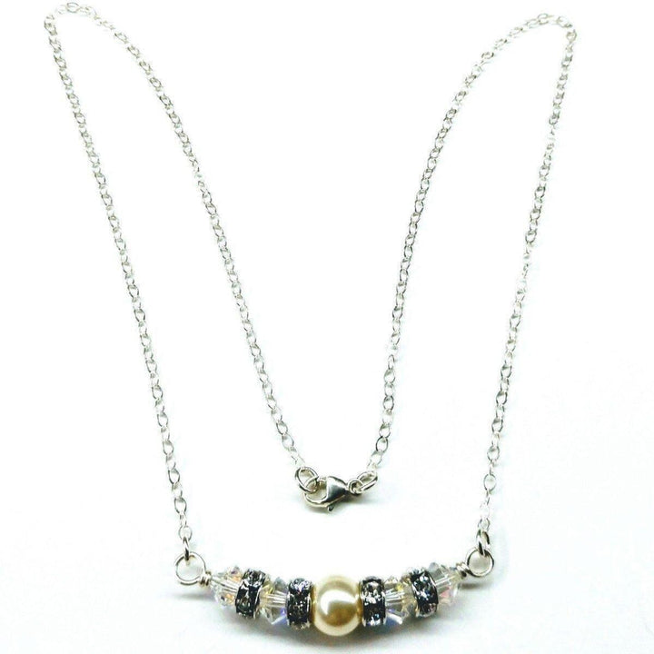 AMD1163 Silver Swarovski Crystal Pearl Bar Bridal Necklace - Necklace - Alexa Martha Designs   6230363204