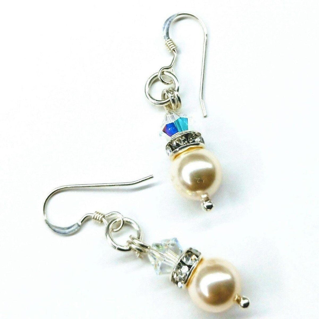 Silver Short Swarovski Crystal Pearl Stack  Earrings - Earrings - Alexa Martha Designs   