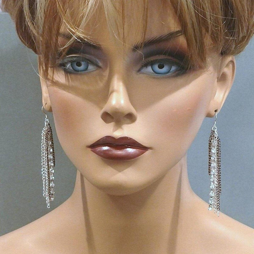 AMD1167 Rhinestone Crystal Chain Fringe Earrings - Earrings - Alexa Martha Designs   3942339332