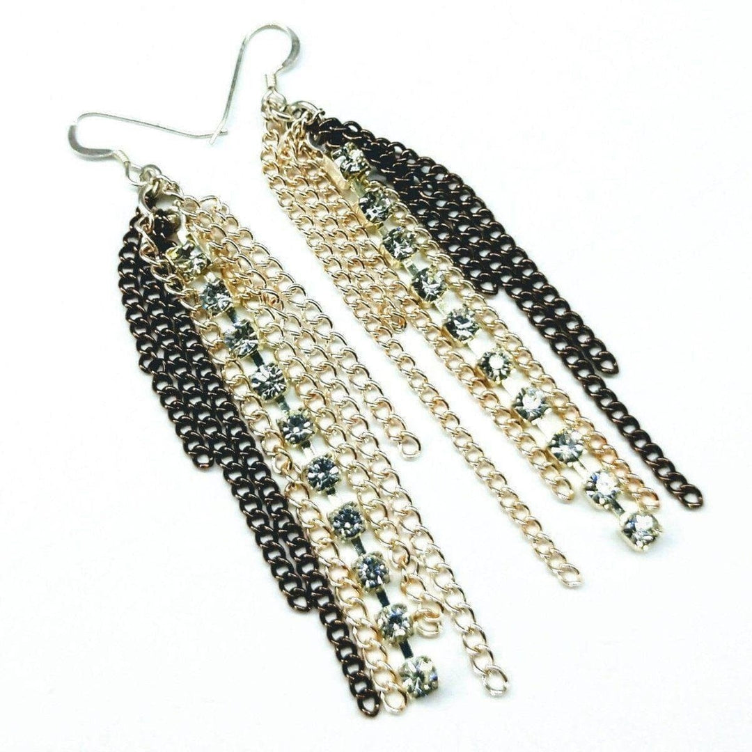 Rhinestone Crystal Chain Fringe Earrings - Earrings - Alexa Martha Designs   