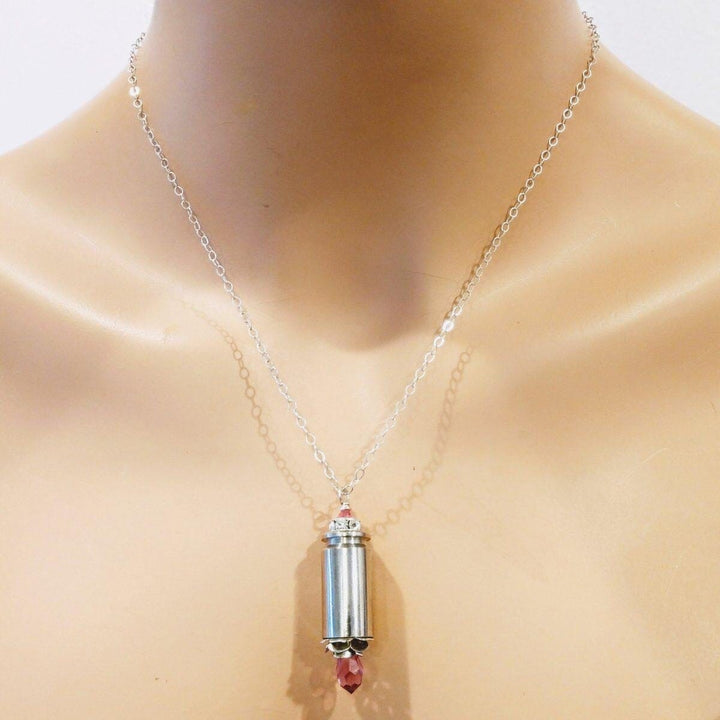 AMD1173-AMD1173-2-AMD1173-3-AMD1173-4 Vintage Style Pink Crystal Drop Silver Bullet Necklace - Necklace - Alexa Martha Designs   964193583151