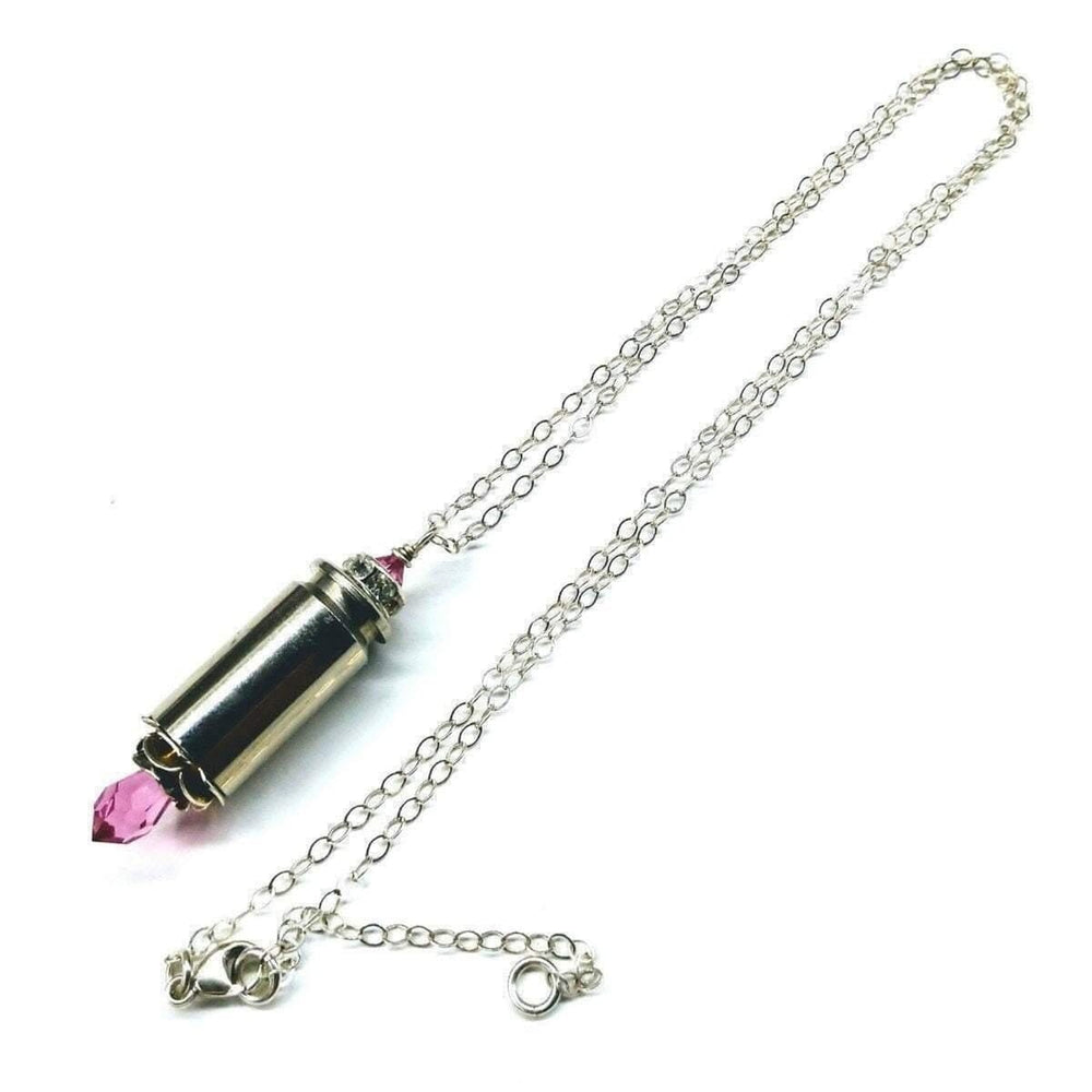 AMD1173-AMD1173-2-AMD1173-3-AMD1173-4 Vintage Style Pink Crystal Drop Silver Bullet Necklace - Necklace - Alexa Martha Designs   964193583151