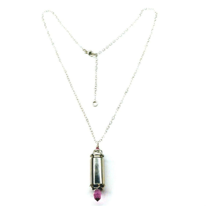 AMD1173-AMD1173-2-AMD1173-3-AMD1173-4 Vintage Style Pink Crystal Drop Silver Bullet Necklace - Necklace - Alexa Martha Designs   964193583151
