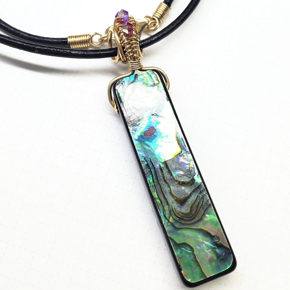 AMD1174 Wire Wrapped Vertical Abalone Shell Bar Necklace - Necklaces - Alexa Martha Designs   6835350569007