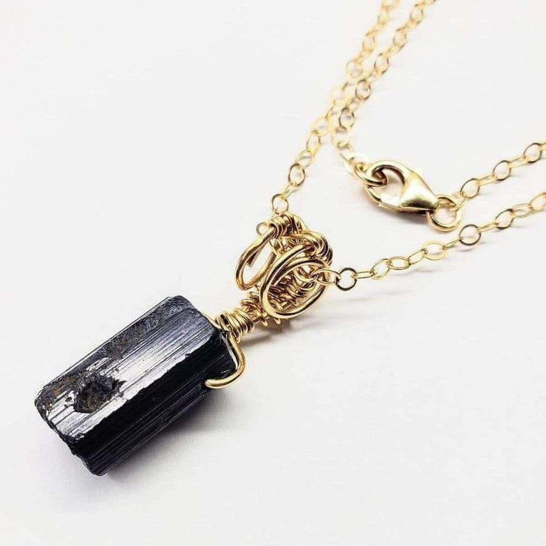 AMD1175 Raw Black Tourmaline Gemstone Necklace - Necklace - Alexa Martha Designs   1362614255663