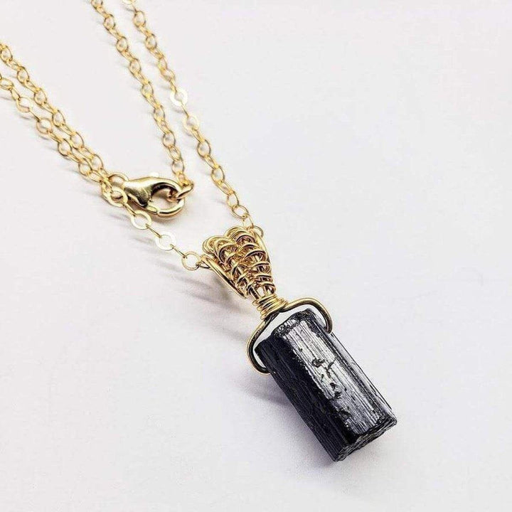 AMD1175 Raw Black Tourmaline Gemstone Necklace - Necklace - Alexa Martha Designs   1362614255663