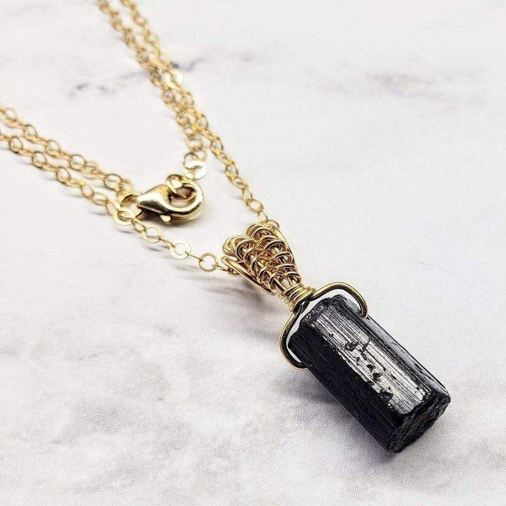 AMD1175 Raw Black Tourmaline Gemstone Necklace - Necklace - Alexa Martha Designs   1362614255663