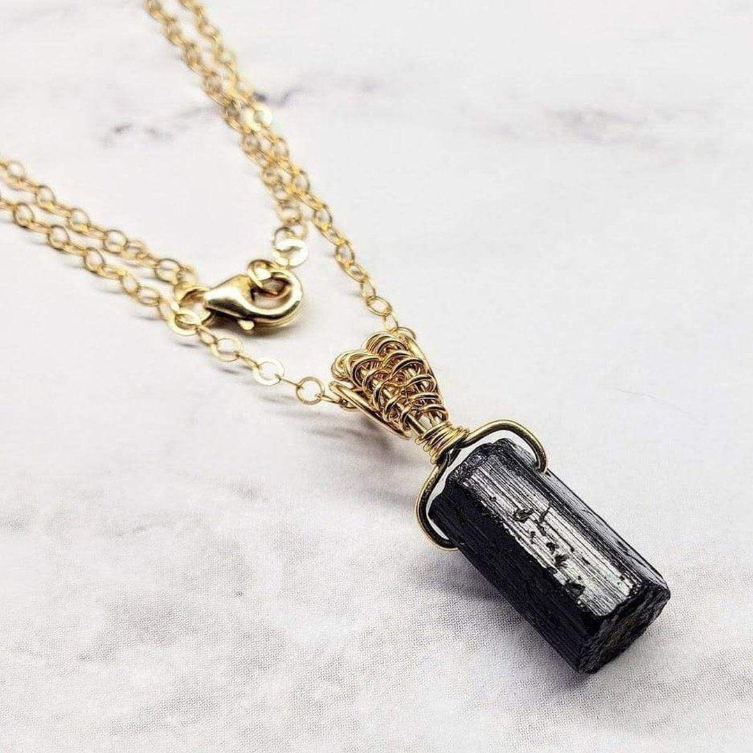 AMD1175 Raw Black Tourmaline Gemstone Necklace - Necklace - Alexa Martha Designs   1362614255663