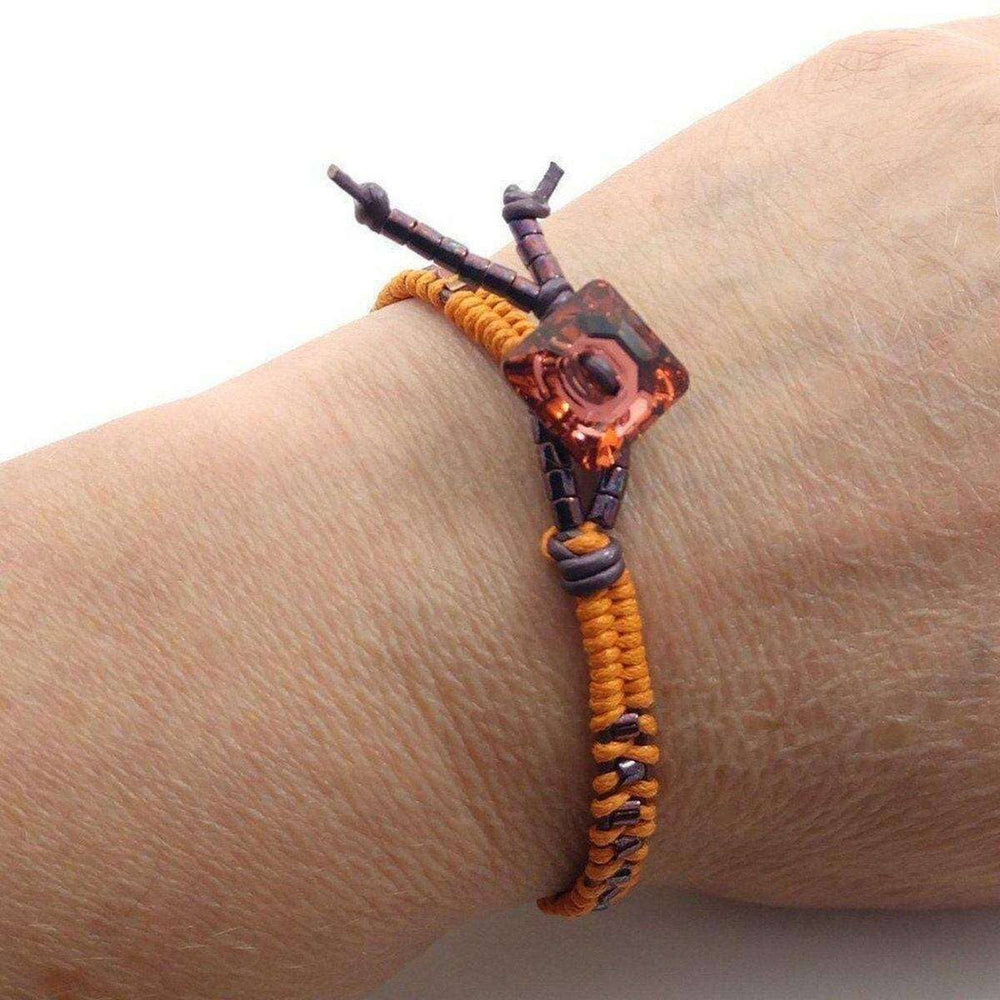 Orange Purple Leather Beaded Rattlesnake Tail Weave Bracelet - Bracelet - Alexa Martha Designs   