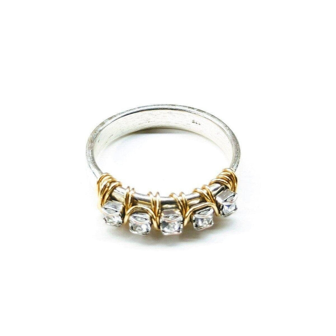 AMD1181 Wire Wrapped Gold and Silver Hammered Crystal Bling Ring - Ring - Alexa Martha Designs   1015084056623