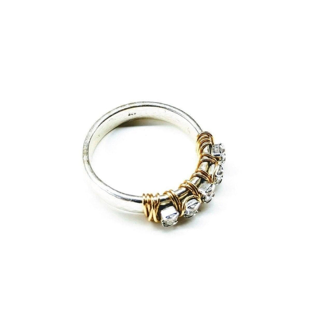 AMD1181 Wire Wrapped Gold and Silver Hammered Crystal Bling Ring - Ring - Alexa Martha Designs   1015084056623