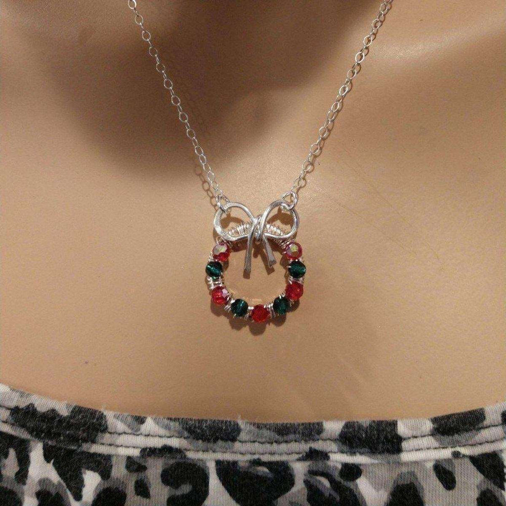 AMD1186-AMD1186-2 Limited Edition 2022 Red And Green Crystal Wreath Christmas Necklace - Necklaces - Alexa Martha Designs   1004203900975