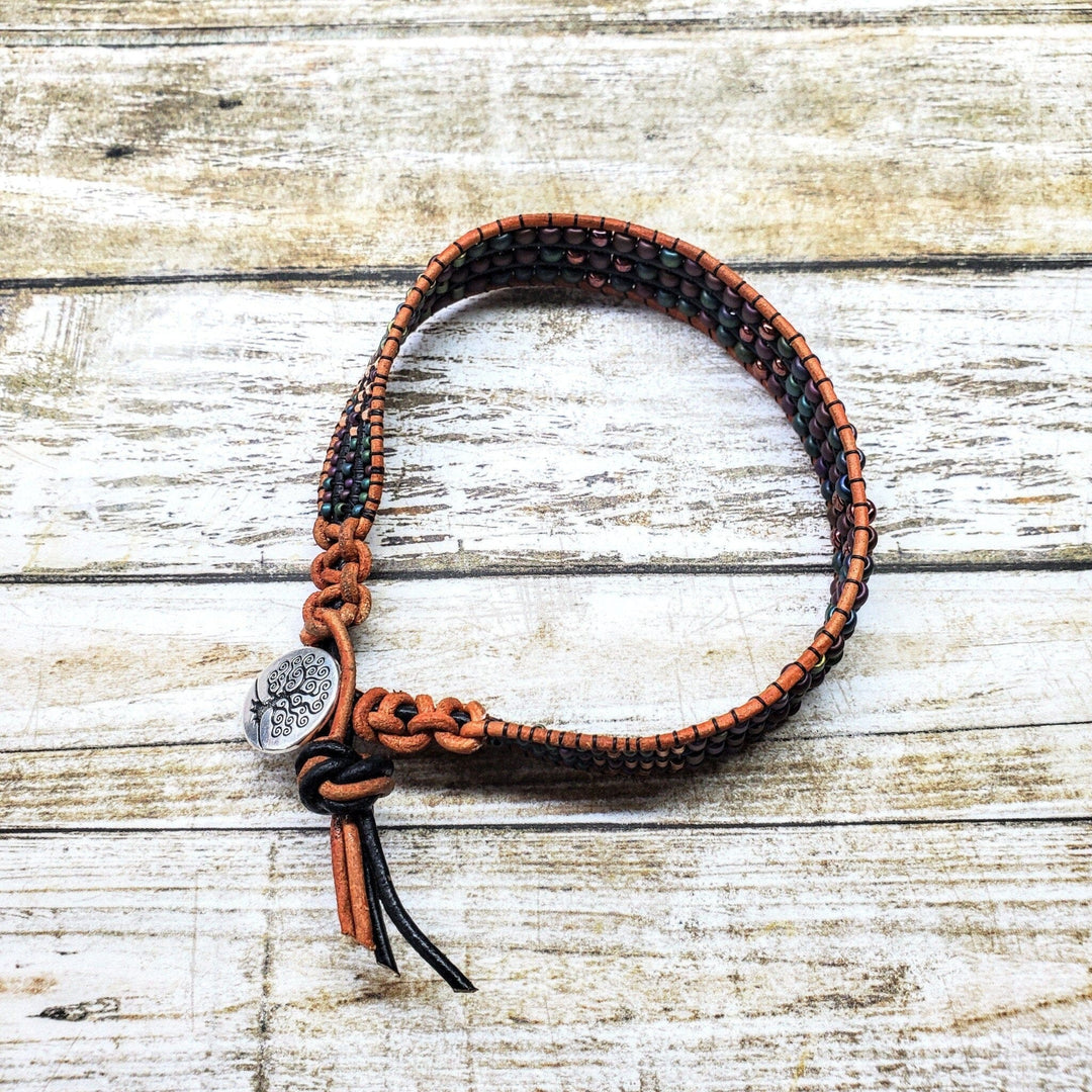 AMD1190-AMD1190-2 X-Large Men's Leather Intricate Bead Work Tree Of Life Button Bracelet - Bracelet - Alexa Martha Designs   985877938223