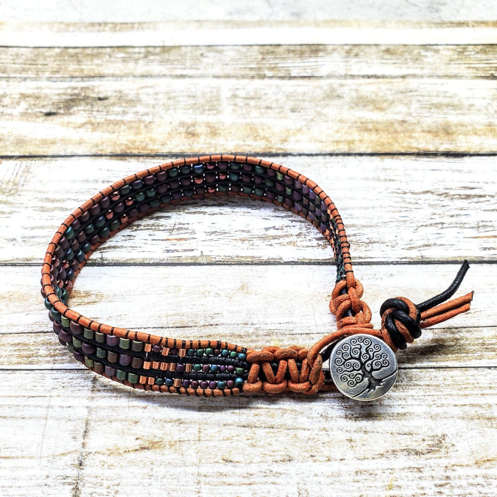 AMD1190-AMD1190-2 X-Large Men's Leather Intricate Bead Work Tree Of Life Button Bracelet - Bracelet - Alexa Martha Designs   985877938223