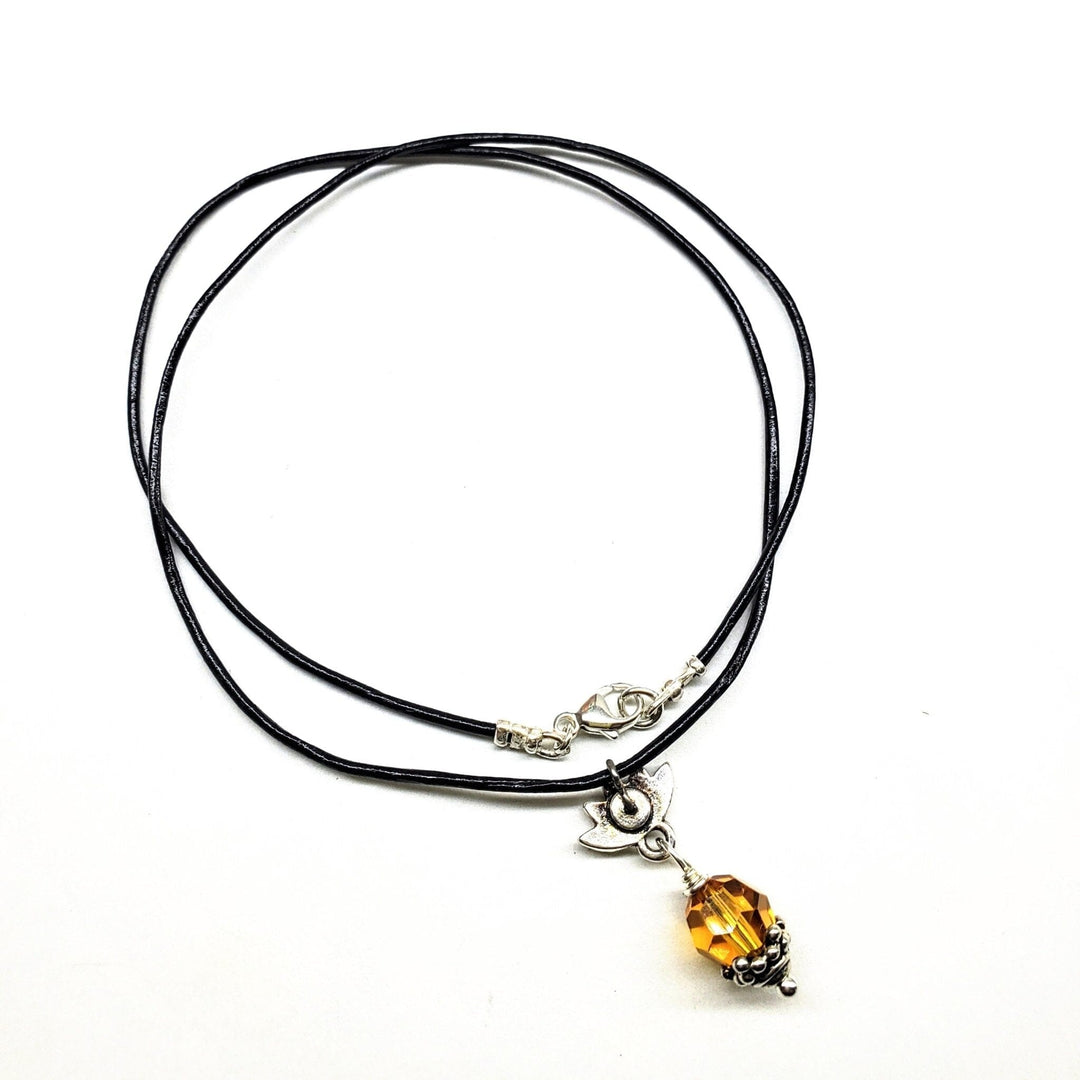 AMD1191 Silver Crystal Pineapple Leather Necklace - Necklace - Alexa Martha Designs   7119226961967