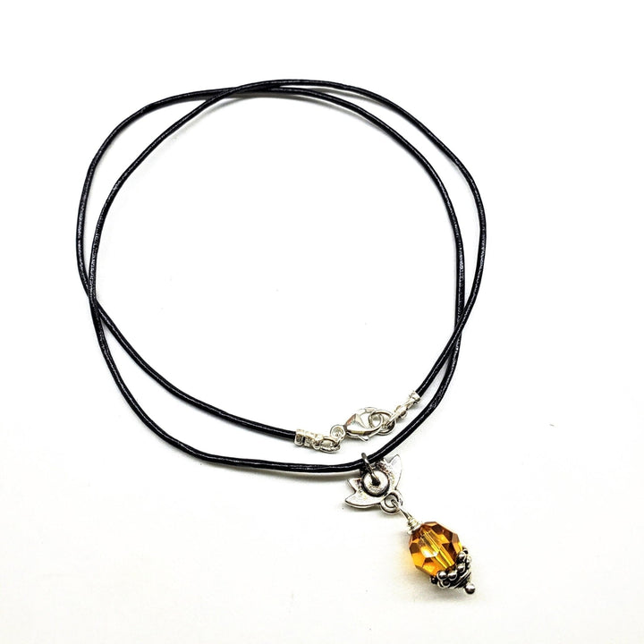 AMD1191 Silver Crystal Pineapple Leather Necklace - Necklace - Alexa Martha Designs   7119226961967