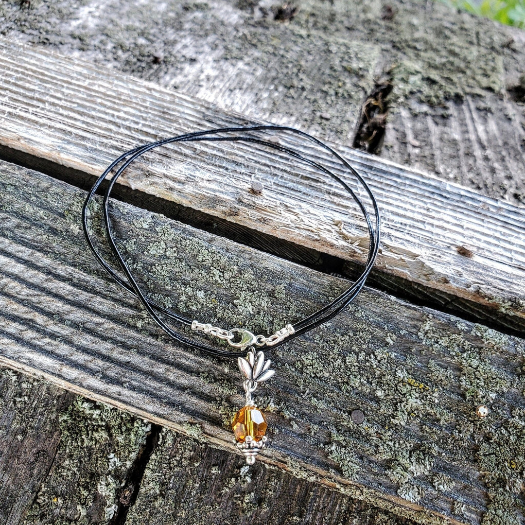 AMD1191 Silver Crystal Pineapple Leather Necklace - Necklace - Alexa Martha Designs   7119226961967