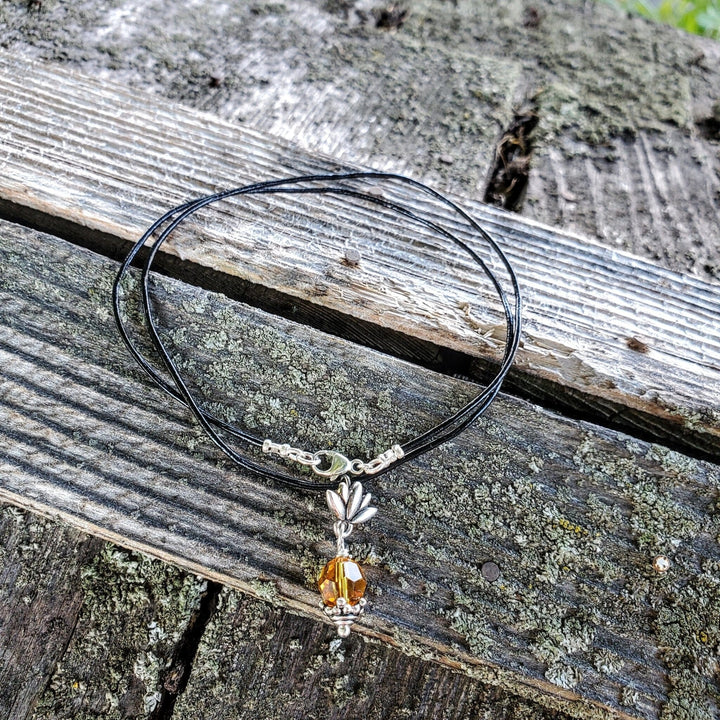 AMD1191 Silver Crystal Pineapple Leather Necklace - Necklace - Alexa Martha Designs   7119226961967