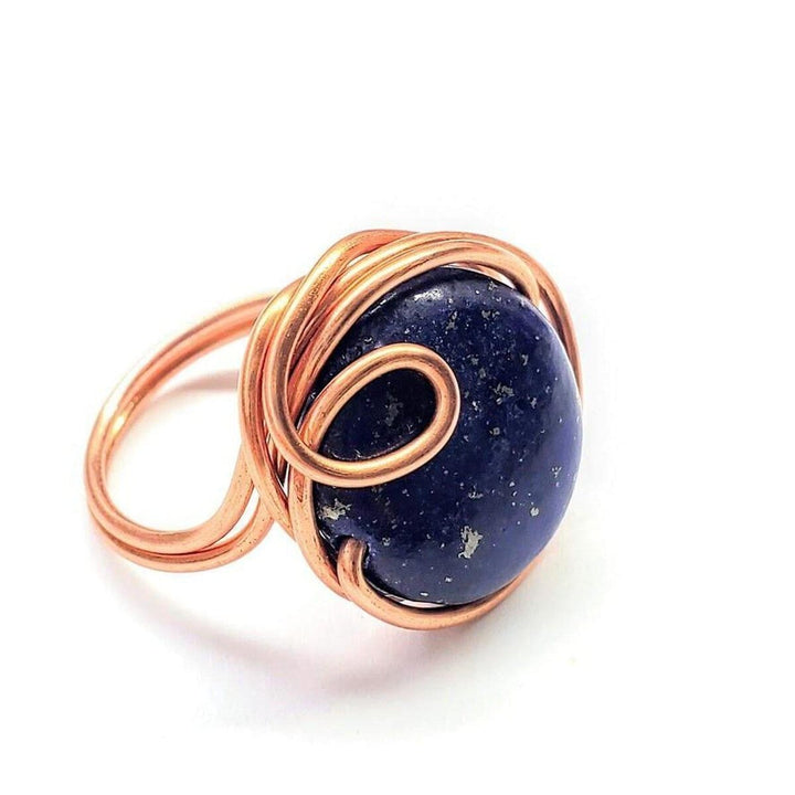 AMD1197-AMD1197-2 Wire Wrapped Lapis Lazuli Copper Ring - Ring - Alexa Martha Designs   4591839576111