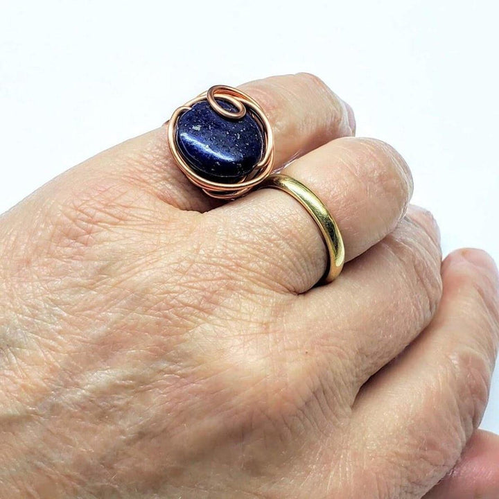 Wire Wrapped Lapis Lazuli Copper Ring - Ring - Alexa Martha Designs   