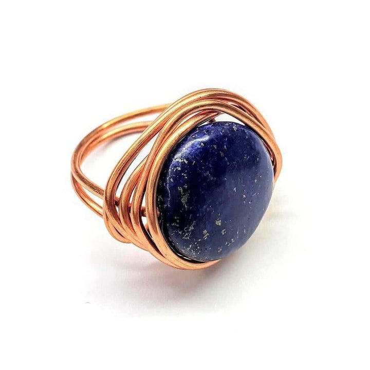 AMD1197-AMD1197-2 Wire Wrapped Lapis Lazuli Copper Ring - Ring - Alexa Martha Designs   4591839576111