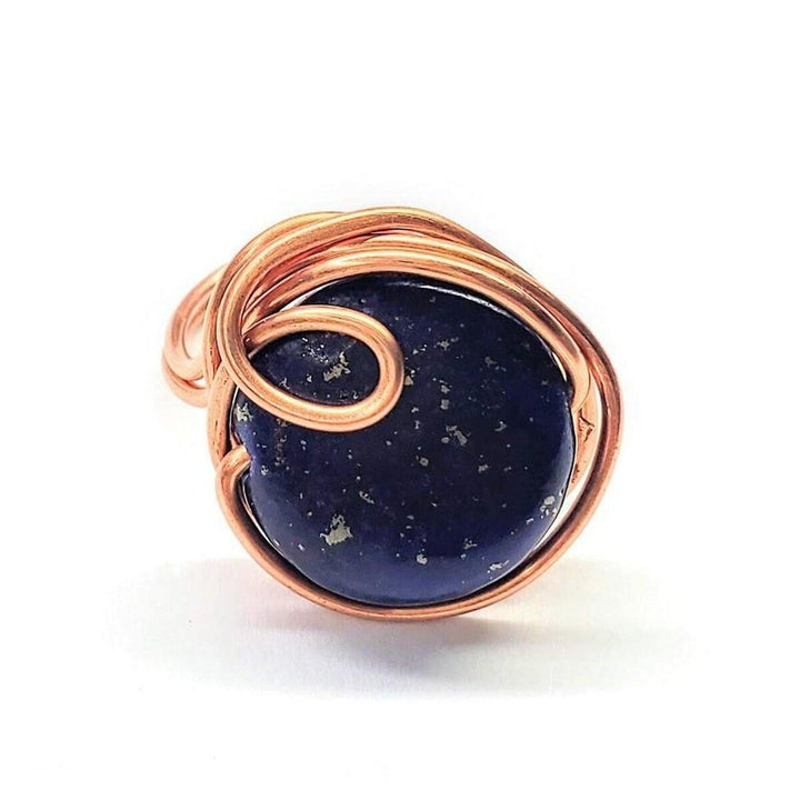 Wire Wrapped Lapis Lazuli Copper Ring - Ring - Alexa Martha Designs   