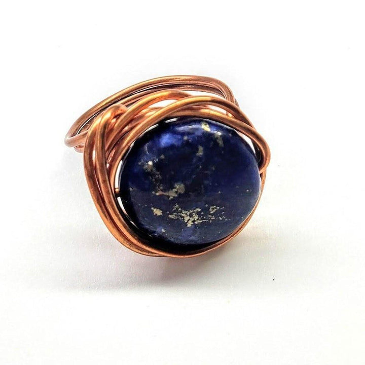 Wire Wrapped Lapis Lazuli Copper Ring - Ring - Alexa Martha Designs   