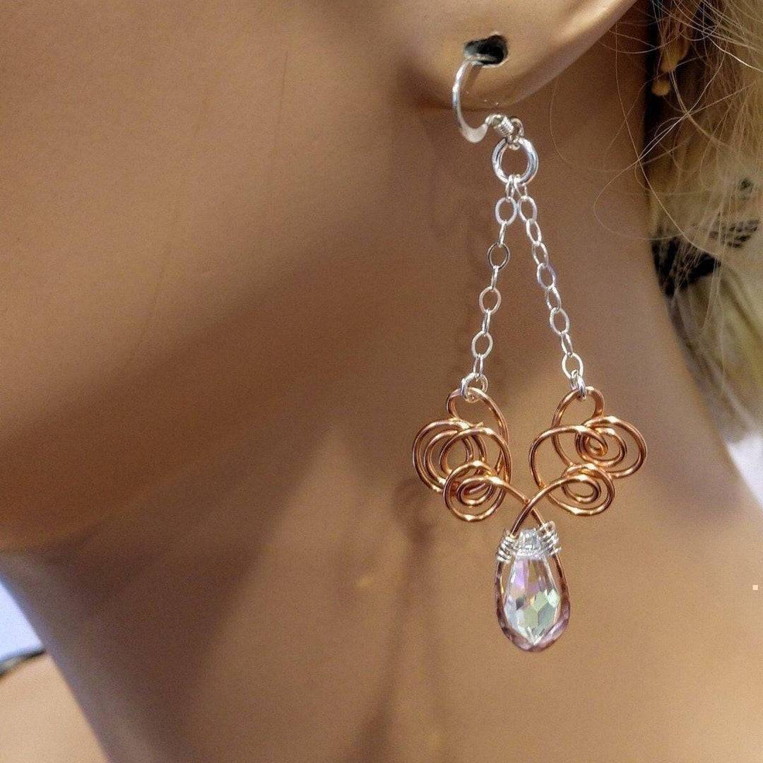 AMD1200 Wire Sculpted Crystal Drop Chandelier Angel Wing Earrings - Earrings - Alexa Martha Designs   1045193162799