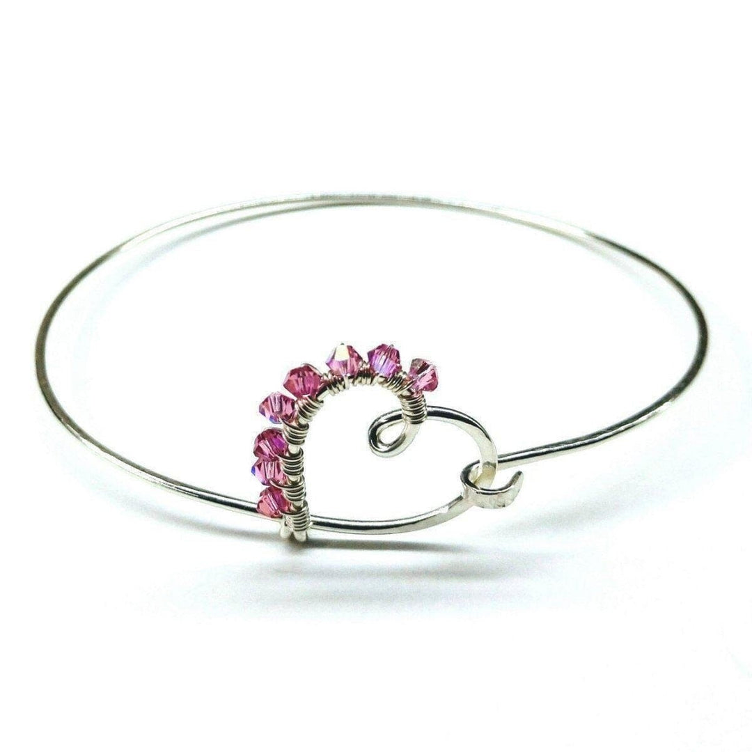 AMD1204-AMD1204-2 Wire Wrapped Pink Crystal Heart Bangle - Bracelet - Alexa Martha Designs   1048632426543