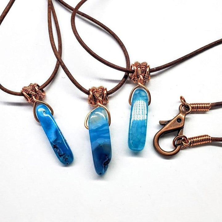 AMD1217 Wire Wrapped Pointed Turquoise Agate Leather Necklace for Him and Her - Necklace - Alexa Martha Designs   4651952242735
