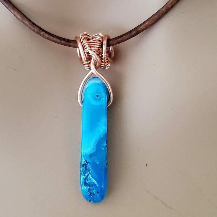 AMD1217 Wire Wrapped Pointed Turquoise Agate Leather Necklace for Him and Her - Necklace - Alexa Martha Designs   4651952242735