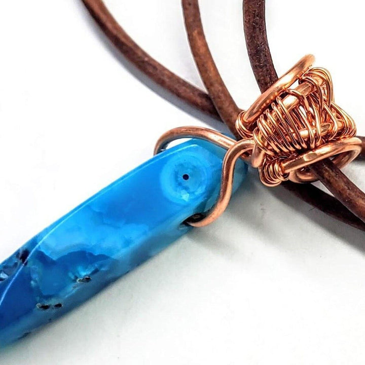 AMD1217 Wire Wrapped Pointed Turquoise Agate Leather Necklace for Him and Her - Necklace - Alexa Martha Designs   4651952242735