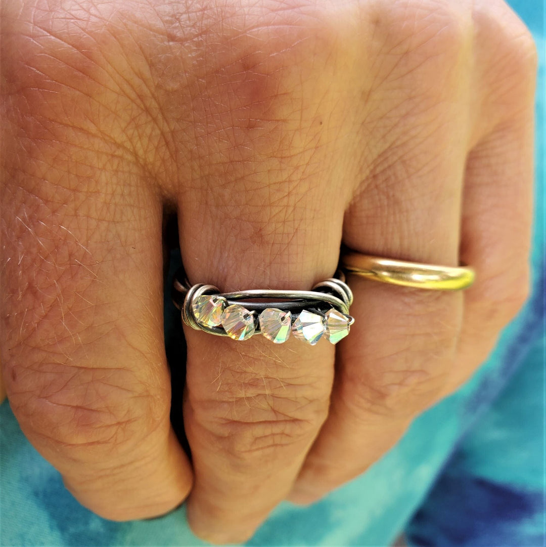 AMD1247-AMD1247-2-AMD1247-3 Wire Wrapped Antiqued  Silver Super Sparkly Multi Band Bling Ring - Ring - Alexa Martha Designs   8333285228848
